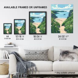 "Artery8 Barafundle Bay Seaside Spring Flowers Wales Beach Framed Art Print in Blue - Size: W12"" x H16""" - thumbnail 3