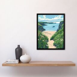 "Artery8 Barafundle Bay Seaside Spring Flowers Wales Beach Framed Art Print in Blue - Size: W12"" x H16""" - thumbnail 4
