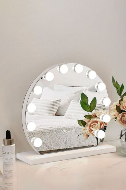 Living and Home LED Light Round Hollywood Touch Screen Control Makeup Mirror Vanity Mirror For Home in White - image 1