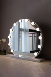 Living and Home LED Light Round Hollywood Touch Screen Control Makeup Mirror Vanity Mirror For Home in White - thumbnail 3