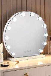 Living and Home LED Light Round Hollywood Touch Screen Control Makeup Mirror Vanity Mirror For Home in White - thumbnail 2