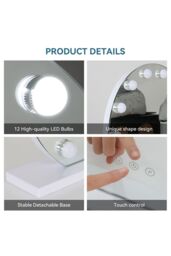 Living and Home LED Light Round Hollywood Touch Screen Control Makeup Mirror Vanity Mirror For Home in White - thumbnail 5