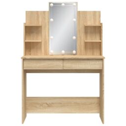 Berkfield Home Dressing Table with LED Lights Sonoma Oak 96x40x142 cm in Brown - Size: 96 x 40 x 142 cm - thumbnail 5