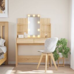 Berkfield Home Dressing Table with LED Lights Sonoma Oak 96x40x142 cm in Brown - Size: 96 x 40 x 142 cm