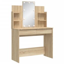 Berkfield Home Dressing Table with LED Lights Sonoma Oak 96x40x142 cm in Brown - Size: 96 x 40 x 142 cm - thumbnail 3