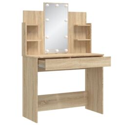 Berkfield Home Dressing Table with LED Lights Sonoma Oak 96x40x142 cm in Brown - Size: 96 x 40 x 142 cm - thumbnail 4