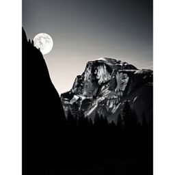 Artery8 Wall Art Print Moonrise by Half Dome in Yosemite National Park High Contrast Black White Photograph Full Moon & Mountain Forest Landscape - thumbnail 1