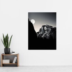 Artery8 Wall Art Print Moonrise by Half Dome in Yosemite National Park High Contrast Black White Photograph Full Moon & Mountain Forest Landscape - thumbnail 2
