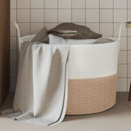 Berkfield Home Storage Basket Brown & White √ò51x33 cm Cotton - Size: 51x33 cm