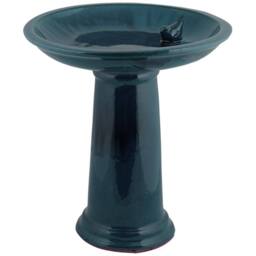 Primrose Glazed Ceramic Pedestal Outdoor Garden Bird Bath in Blue - thumbnail 1