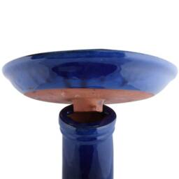 Primrose Glazed Ceramic Pedestal Outdoor Garden Bird Bath in Blue - thumbnail 2