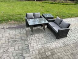 Fimous Garden Furniture Sets 4 Pieces Wicker Rattan Furniture Manual Wicker Patio Sofa Patio Conversation Set with Side Table in Dark Grey - thumbnail 1