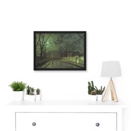 Artery8 John Atkinson Grimshaw Moonlit Street Old Master Painting Artwork Framed Wall Art Print A4 in Black - thumbnail 2