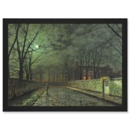 Artery8 John Atkinson Grimshaw Moonlit Street Old Master Painting Artwork Framed Wall Art Print A4 in Black - thumbnail 1