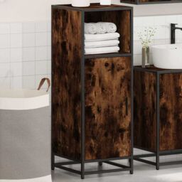 Berkfield Home Bathroom Cabinet Smoked Oak 35x37.5x100 cm Engineered Wood in Brown - thumbnail 4