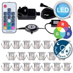First Choice Lighting Set of 20 - 30mm IP67 Colour Changing LED Decking Kit with Photocell in Silver - thumbnail 9