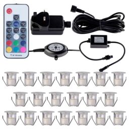 First Choice Lighting Set of 20 - 30mm IP67 Colour Changing LED Decking Kit with Photocell in Silver - thumbnail 1