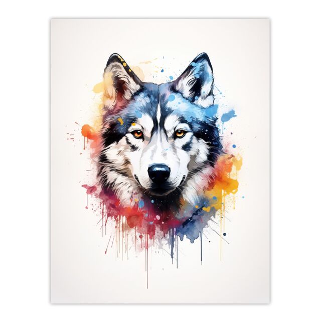"Artery8 Wall Art Print Husky Lovers Gift Watercolour Pet Portrait Painting Artwork Poster - Size: W18"" x H24""" - image 1
