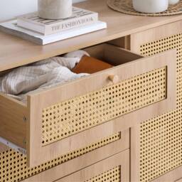 Birlea Croxley 2 Door 3 Drawer Sideboard Oak Rattan Storage Cabinet in Light Oak - thumbnail 3