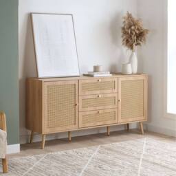 Birlea Croxley 2 Door 3 Drawer Sideboard Oak Rattan Storage Cabinet in Light Oak