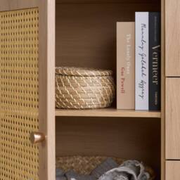 Birlea Croxley 2 Door 3 Drawer Sideboard Oak Rattan Storage Cabinet in Light Oak - thumbnail 4
