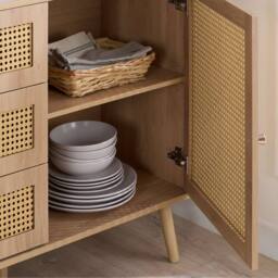 Birlea Croxley 2 Door 3 Drawer Sideboard Oak Rattan Storage Cabinet in Light Oak - thumbnail 5
