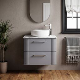 Balterley 2 Drawer Wall Hung Vanity Unit Marble Laminate Worktop, Grey 600mm - thumbnail 8