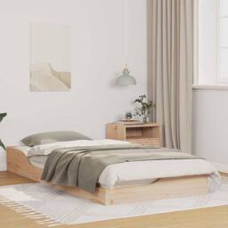 Berkfield Home Floor Bed Frame Brown 100 x 200 cm Solid pine wood in Beige - thumbnail 2