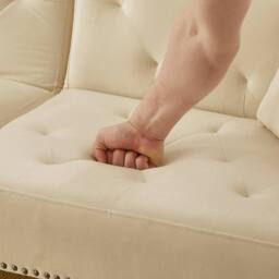 BTM Modern Velvet 2-Seater Sofa Bed with 3-Stage Backrest & Gold Feet in Beige - Size: A - thumbnail 8