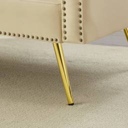 BTM Modern Velvet 2-Seater Sofa Bed with 3-Stage Backrest & Gold Feet in Beige - Size: A - thumbnail 4