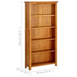 Berkfield Home 5-Tier Bookcase 70x22x140 cm Solid Oak Wood in Brown - Size: 70 x 22 x 140 cm - thumbnail 6