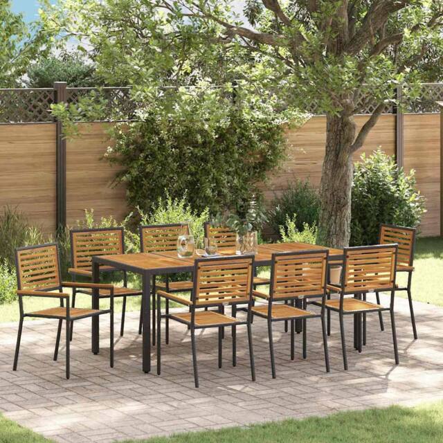 Berkfield Home 9 Piece Garden Dining Set Black Poly Rattan Acacia - image 1