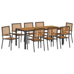 Berkfield Home 9 Piece Garden Dining Set Black Poly Rattan Acacia - thumbnail 2