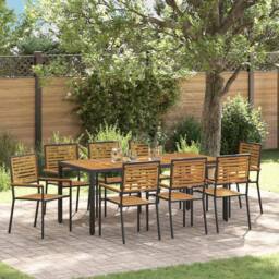 Berkfield Home 9 Piece Garden Dining Set Black Poly Rattan Acacia - thumbnail 1