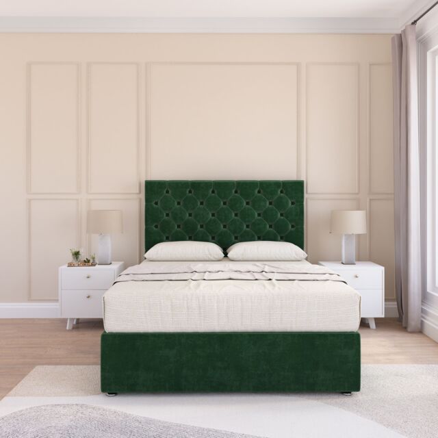 Sloomy Mayfair Plush Velvet Memory Foam Bed Set With No Drawers, Mattress & Headboard in Emerald - Size: Super King - image 1