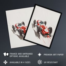 "Artery8 Vintage Automobile Race Car Sport Watercolour Wall Art Print in Red - Size: W24"" x H32""" - thumbnail 2