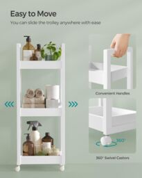 SONGMICS Slim Bathroom Trolley with Wheels & 3 Storage Shelves in White - thumbnail 5