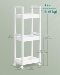 SONGMICS Slim Bathroom Trolley with Wheels & 3 Storage Shelves in White - thumbnail 2