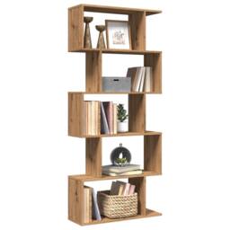 Berkfield Home Room Divider Bookcase 5-Tier Artisan Oak 70x24x161 cm Engineered Wood in Brown - Size: 70 x 24 x 161 cm - thumbnail 2
