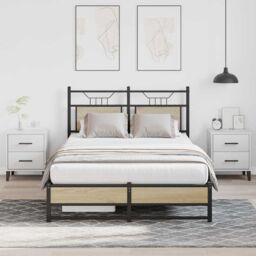 Berkfield Home Bed Frame without Mattress Sonoma Oak 120x190 cm Small Double Engineered Wood in Brown - thumbnail 4