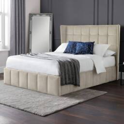 Cheshire Tamarack Cream Velvet Ottoman Storage Bed - Double (135cm) - thumbnail 3