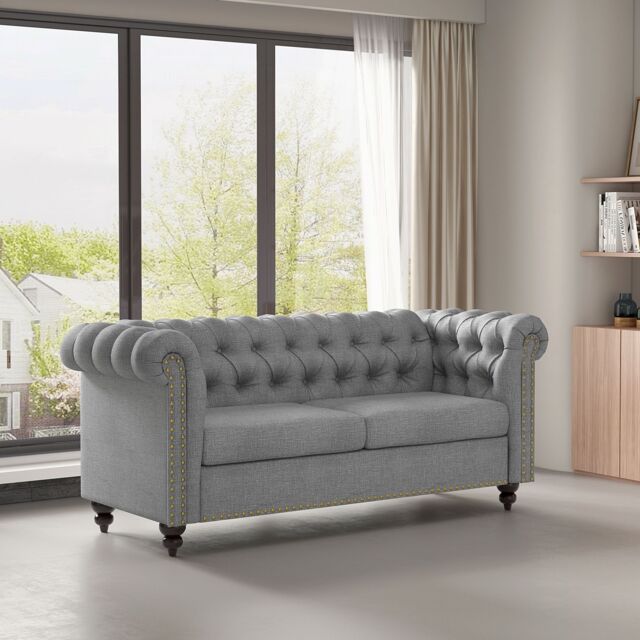 MCC Direct Chesterfield Fabric Button back Sofa Settee - Victoria in Grey - Size: 1 Pack - image 1