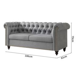 MCC Direct Chesterfield Fabric Button back Sofa Settee - Victoria in Grey - Size: 1 Pack - thumbnail 6