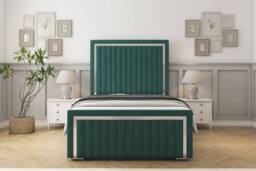 "Sloomy Boston Chrome Plush Bed Frame With 50"" Upholstered Headboard in Emerald - Size: Double" - thumbnail 1