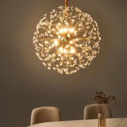 Wyld and Coco 60cm Brass and Glass Crystal Chandelier - Glamour Pendant in Gold