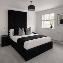 Stratus Interiors Ceasar Arrow Panel Upholstered Bed with Tall Headboard - Metal Gaslift in Black - Size: King - thumbnail 2
