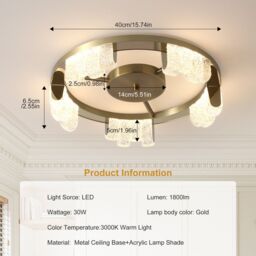 Garwarm 5 - Light 40cm LED Round Acrylic Flush Mount in Metallic Gold - thumbnail 4