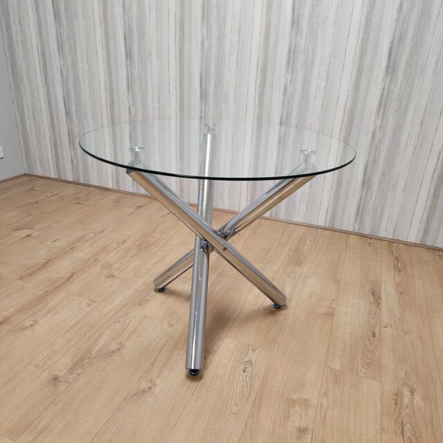 KOSY KOALA Modern Round Chrome Metal & Clear Glass Kitchen Dining Table Only - image 1