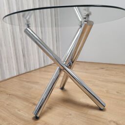 KOSY KOALA Modern Round Chrome Metal & Clear Glass Kitchen Dining Table Only - thumbnail 4