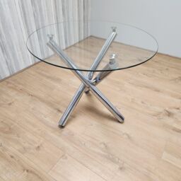 KOSY KOALA Modern Round Chrome Metal & Clear Glass Kitchen Dining Table Only - thumbnail 2
